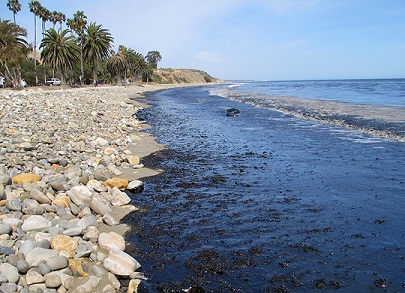 Oil on the beach at Refugio State Park in Santa Barbara, California, on May 19, 2015. (U.S. Coast Guard)